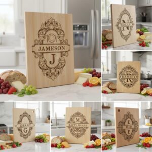 Charcuterie Board Engraving File, 52 Vintage Designs with Family Monogram