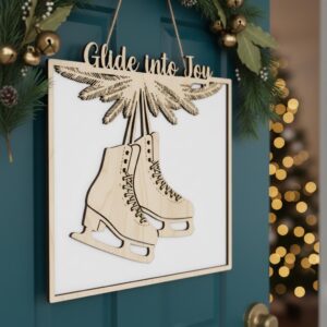 Christmas Door Hanger Skates, Winter Welcome Sign, Hanging Decor Digital Download