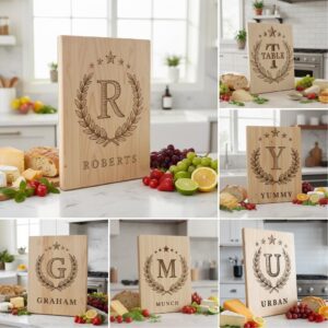 Monogram Engraving File for Chopping Board, Personalized Charcuterie Name Designs Bundle