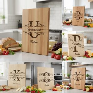 Monogram Family Name Designs for Charcuterie Boards, Personalized Surname Engraving Files