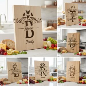 Personalized Charcuterie Board Monogram Designs, Elegant Family Name Laser Engraving Set