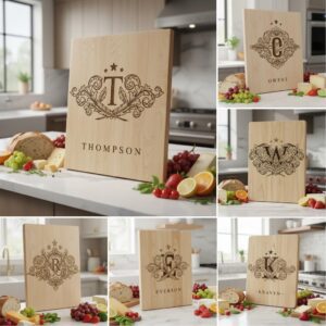 Vintage Crest Bundle, Charcuterie Board Designs, Elegant Monogram Family Name Art