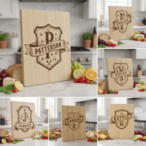 Vintage Kitchen Crest Monogram, Family Name Engraving for Charcuterie Boards
