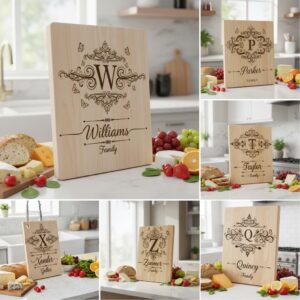 Vintage Monogram Engraving Design for Personalized Charcuterie Boards, Kitchen Decor