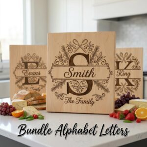 Family Monogram Laser Engraving Alphabet, Chopping Board Art, Kitchen Name