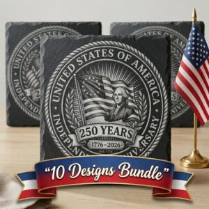 America 250 Patriotic Slate Coasters, Laser Engraving Designs, 10 Pack
