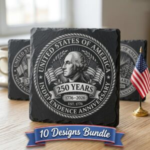 USA 250th Patriotic Engraving PNG Bundle, Vintage Designs for Slate Coasters