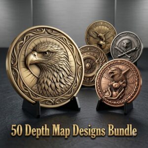 Biker Eagle 3D Laser Engraving Depth Map, 50 Motorcycle Challenge Coin Bundle