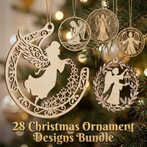 Celestial Angel Christmas Ornament, Ethereal Moon and Stars Wood Decor