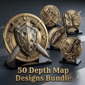 Fantasy Guild Emblem 3D Relief Depth Map PNG, Laser Engraving RPG Coin File