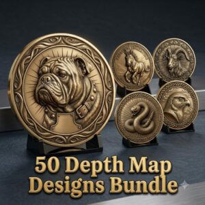 Patriotic Military Mascot Coin Depth Map, Bronze Relief Laser Engraving File