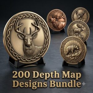 Wildlife Laser Engraving Bundle, Big Game Hunting Coin Depth Map Relief PNG